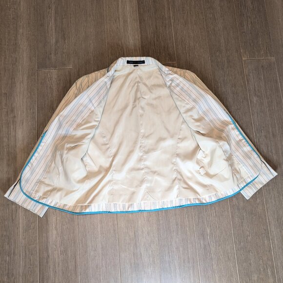 Express, Fitted Pinstriped Blazer, Light Beige w Teal, Hook Closure, Sz 12 - Picture 4 of 11